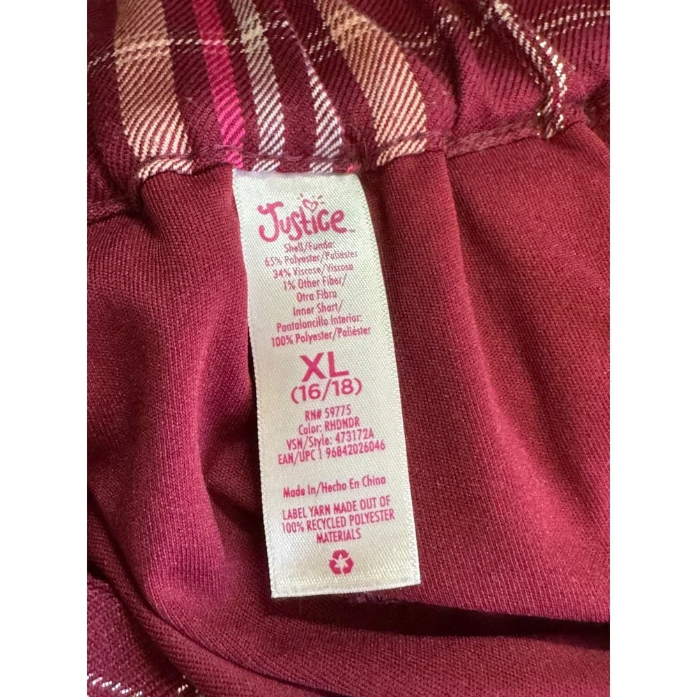 Justice Girls XL 16/18 Plaid Pleated Skort Burgundy Pink‎ Buckle Accent 473172A